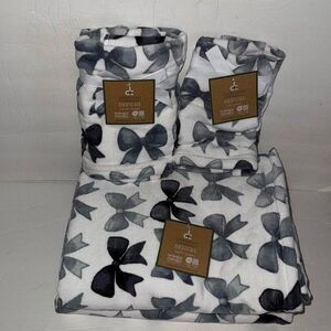NWT Deborah Connolly 6 Piece Velour Cotton Bath Towel Set White Gray Charcoal